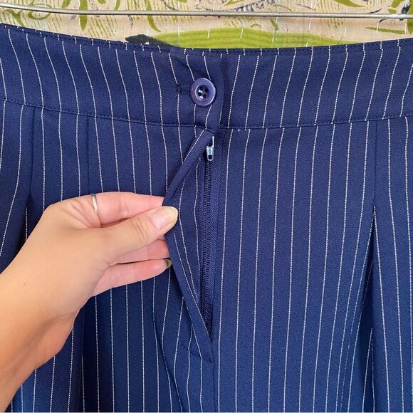 Commense Navy Pinstripe Pleated Wide-Leg Trousers Size Large - Picture 7 of 16